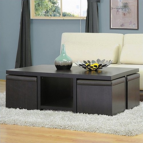 Dark Brown Table and Stool Set with Hidden Storage X88414