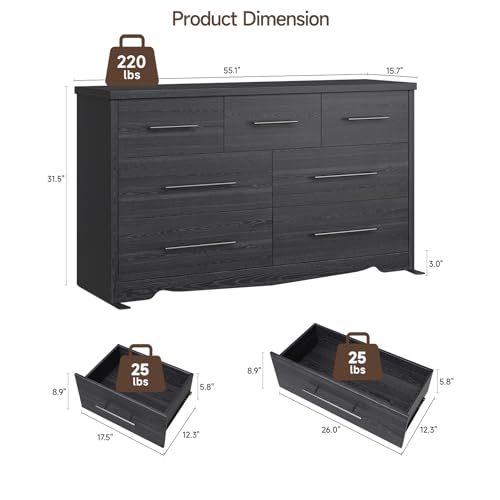 Black 7 Drawer Wood Dresser with Metal Handles J3337