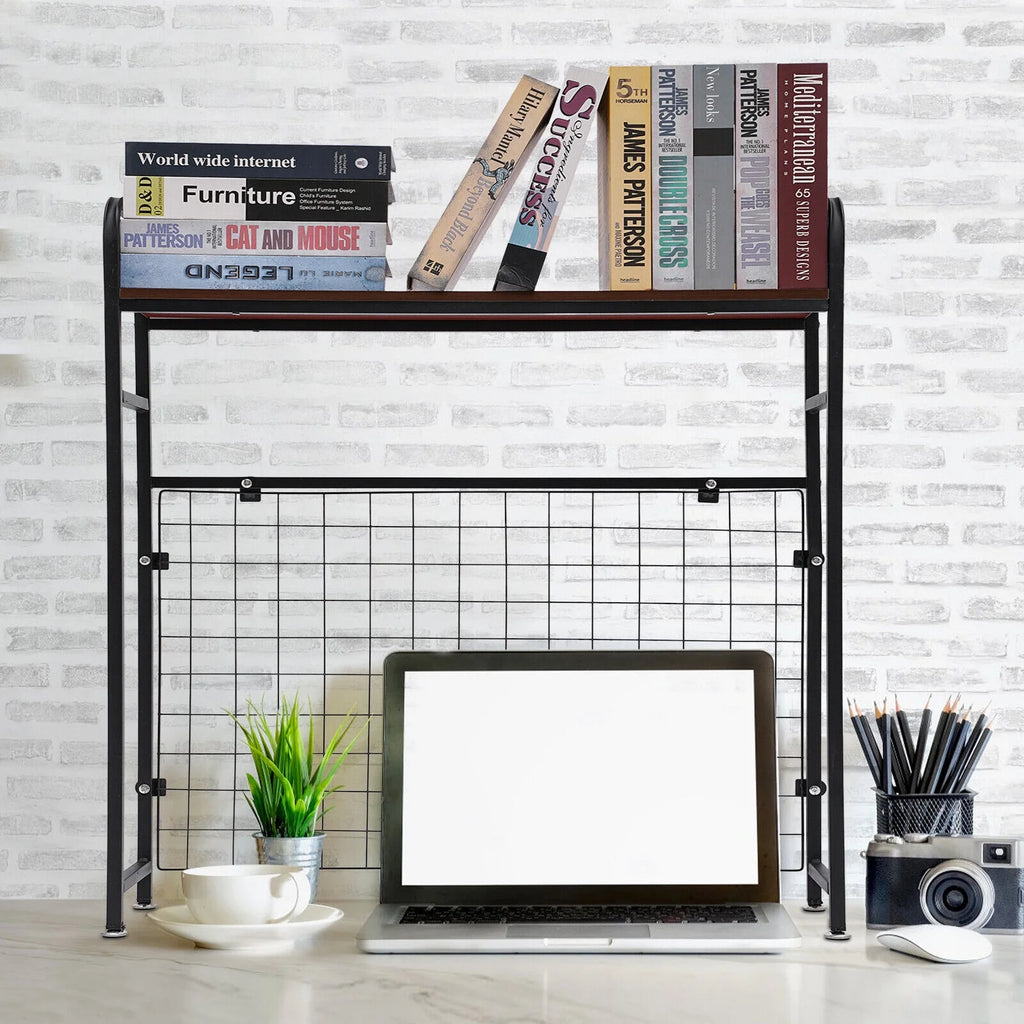 Black Bookshelf with Grid Desk Storage Shelf A222494