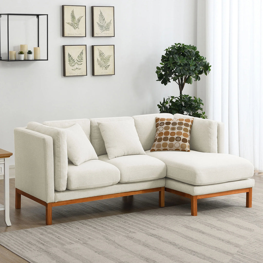 Cream Linen L Shaped Sectional Sofa with Chaise E693847