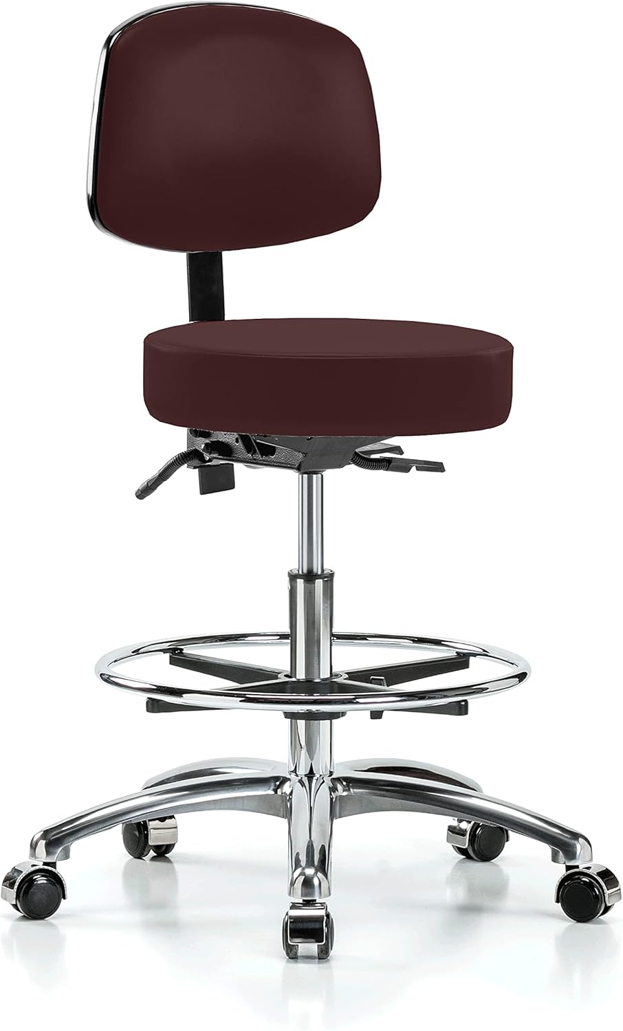 Chrome Height Adjustable Doctor's Stool with Back and Footring F7334