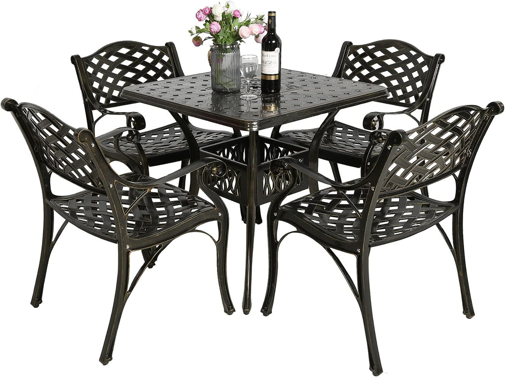 5-Piece Cast Aluminum Patio Dining Set with Umbrella Hole U3839