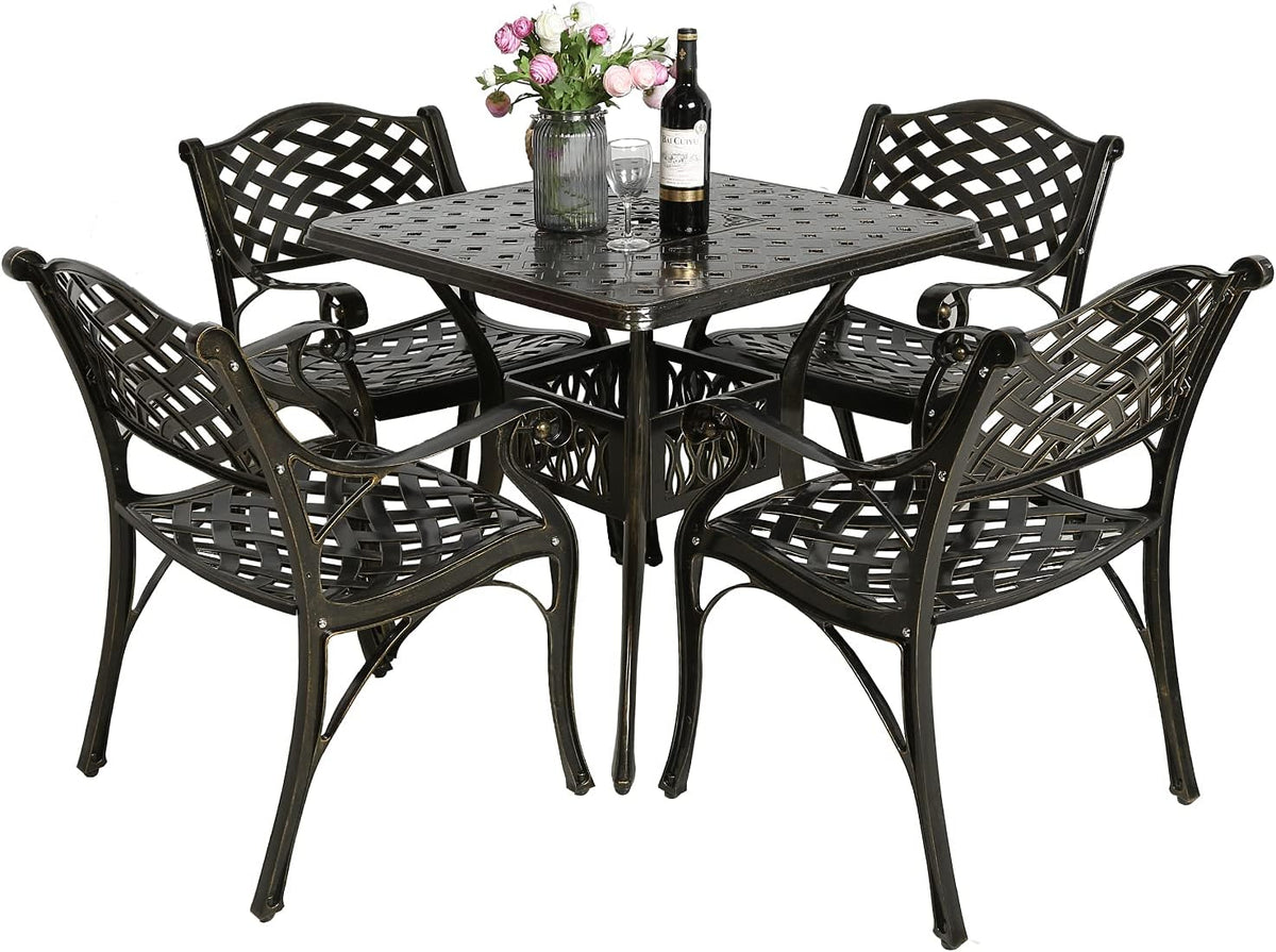 5-Piece Cast Aluminum Patio Dining Set with Umbrella Hole U3839