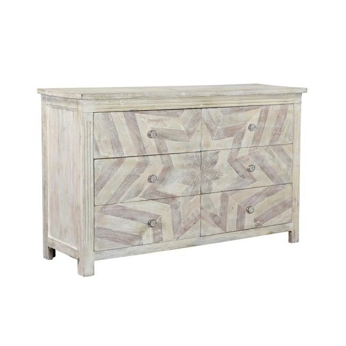 White Wash Solid Wood Six Drawer Double Dresser M2548