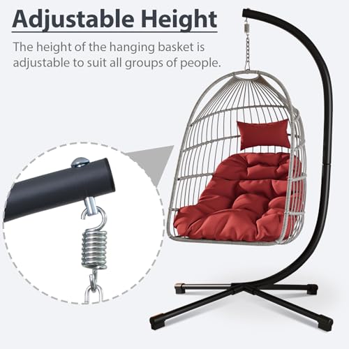 Foldable Hanging Egg Chair with Stand, HDPE Rattan and Aluminum-Steel Frame, 350 Lbs Capacity, Beige M628801