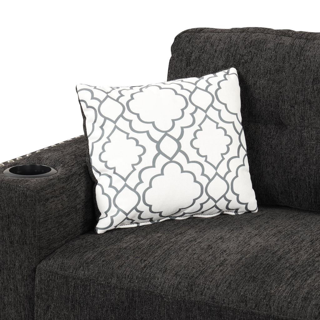Black Reversible Pull-Out Sectional Sofa Bed with Storage Chaise I4433