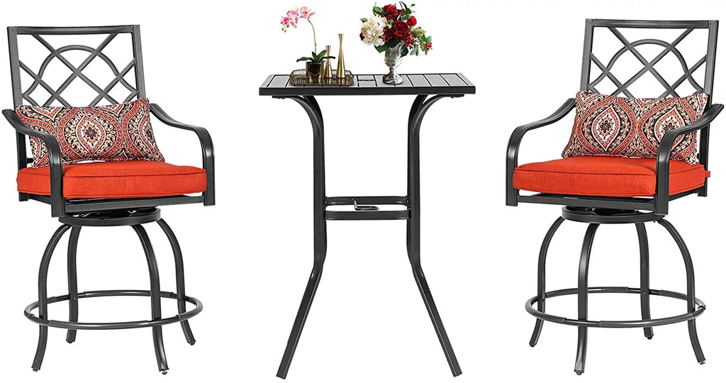 3 Pieces Outdoor Bar Height Bistro Set with Swivel Stools and Table, Black P28995