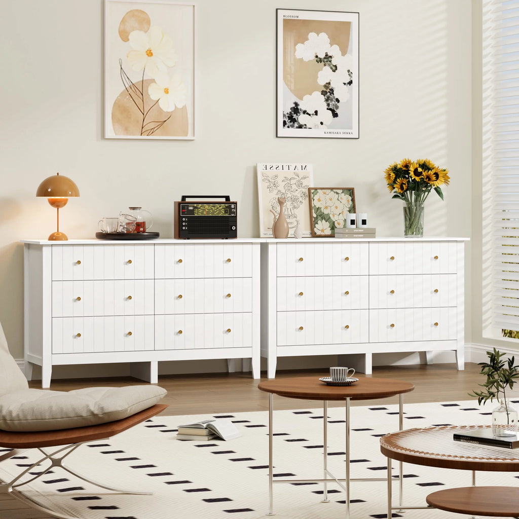 White 6 Drawer Wood Dresser D899
