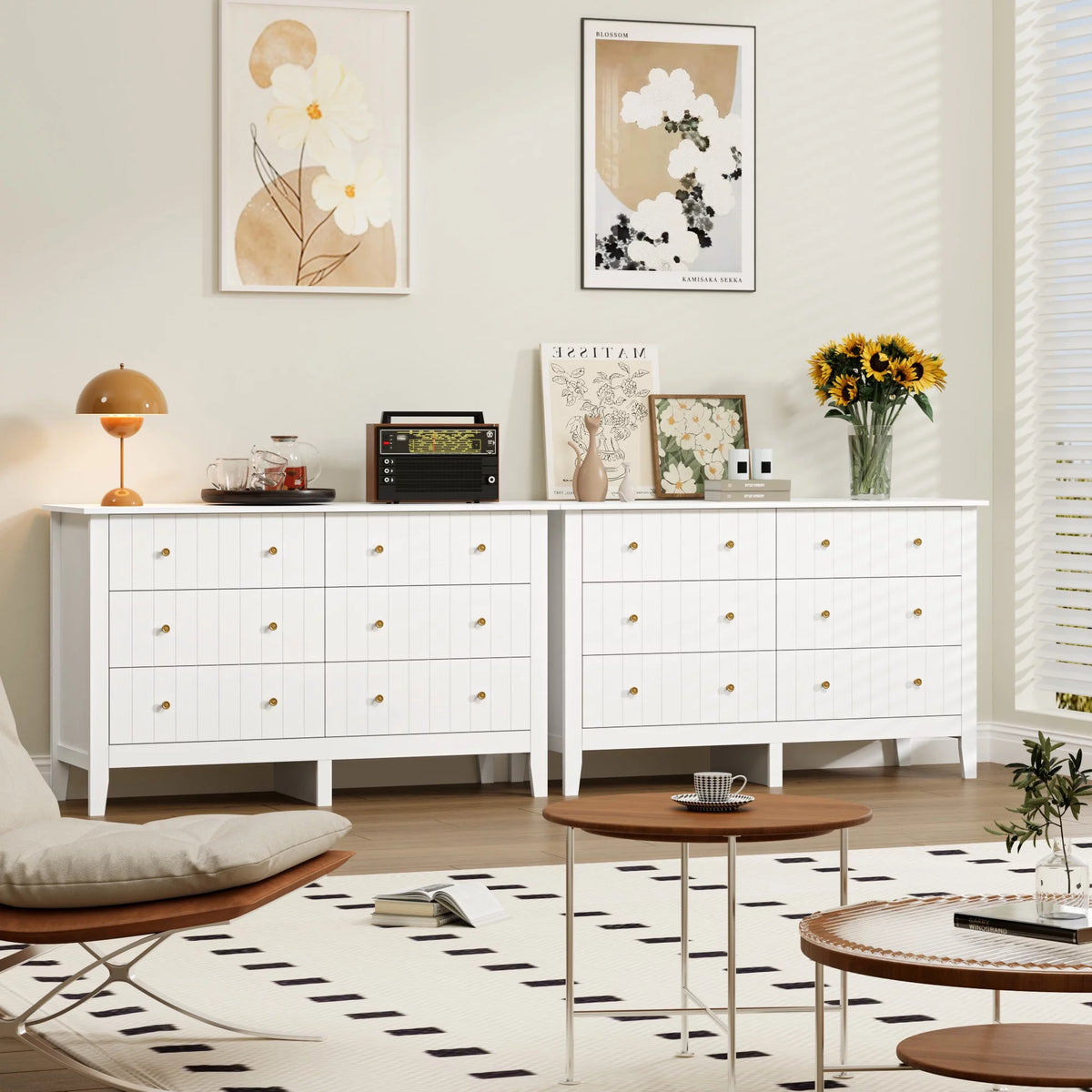 White 6 Drawer Wood Dresser D899