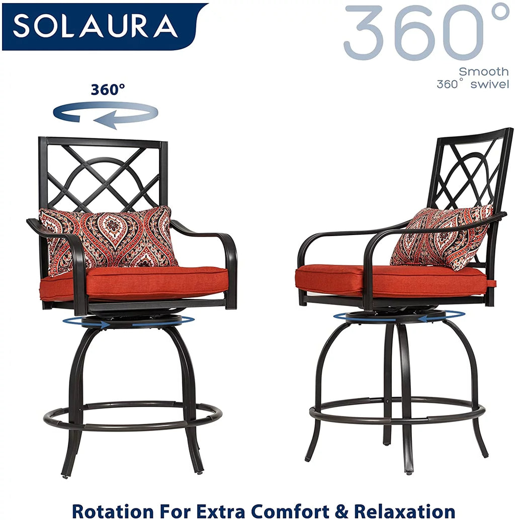 3 Pieces Outdoor Bar Height Bistro Set with Swivel Stools and Table, Black P28995