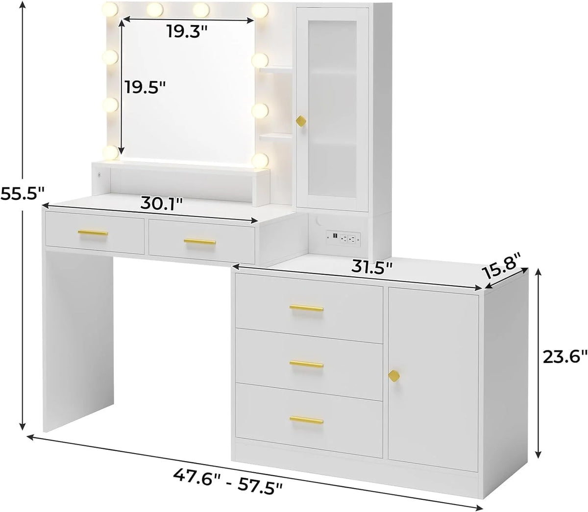 White Vanity with Mirror and Lights X74627