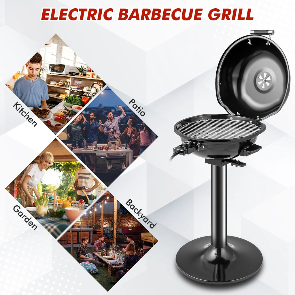 Portable 1600W Electric BBQ Grill with Temperature Control Black N7468