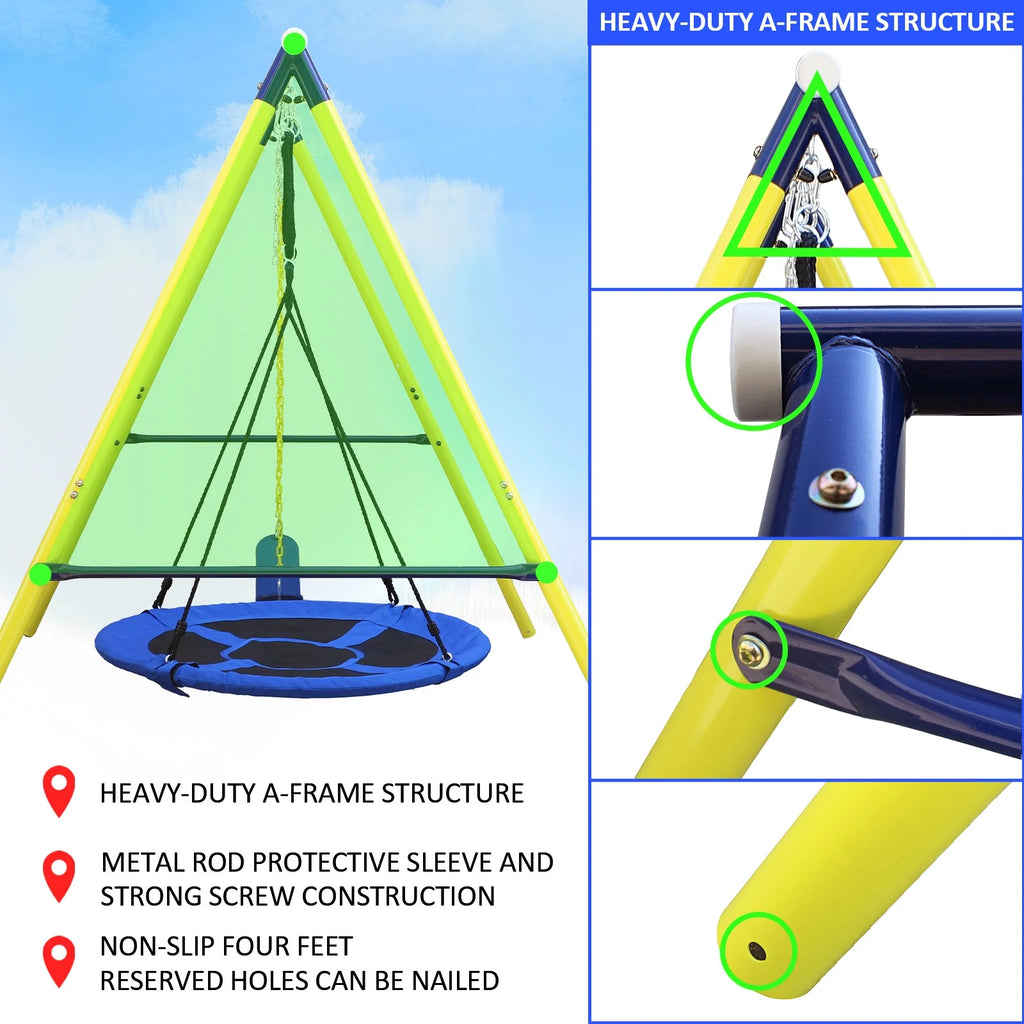 Heavy Duty Metal Swing Set with Disc Swing and Belt Swing P2789