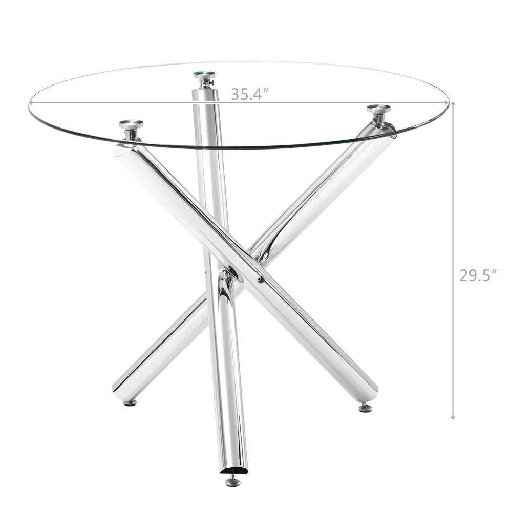 5 Piece Round Dining Table Set with Tempered Glass Top E460271