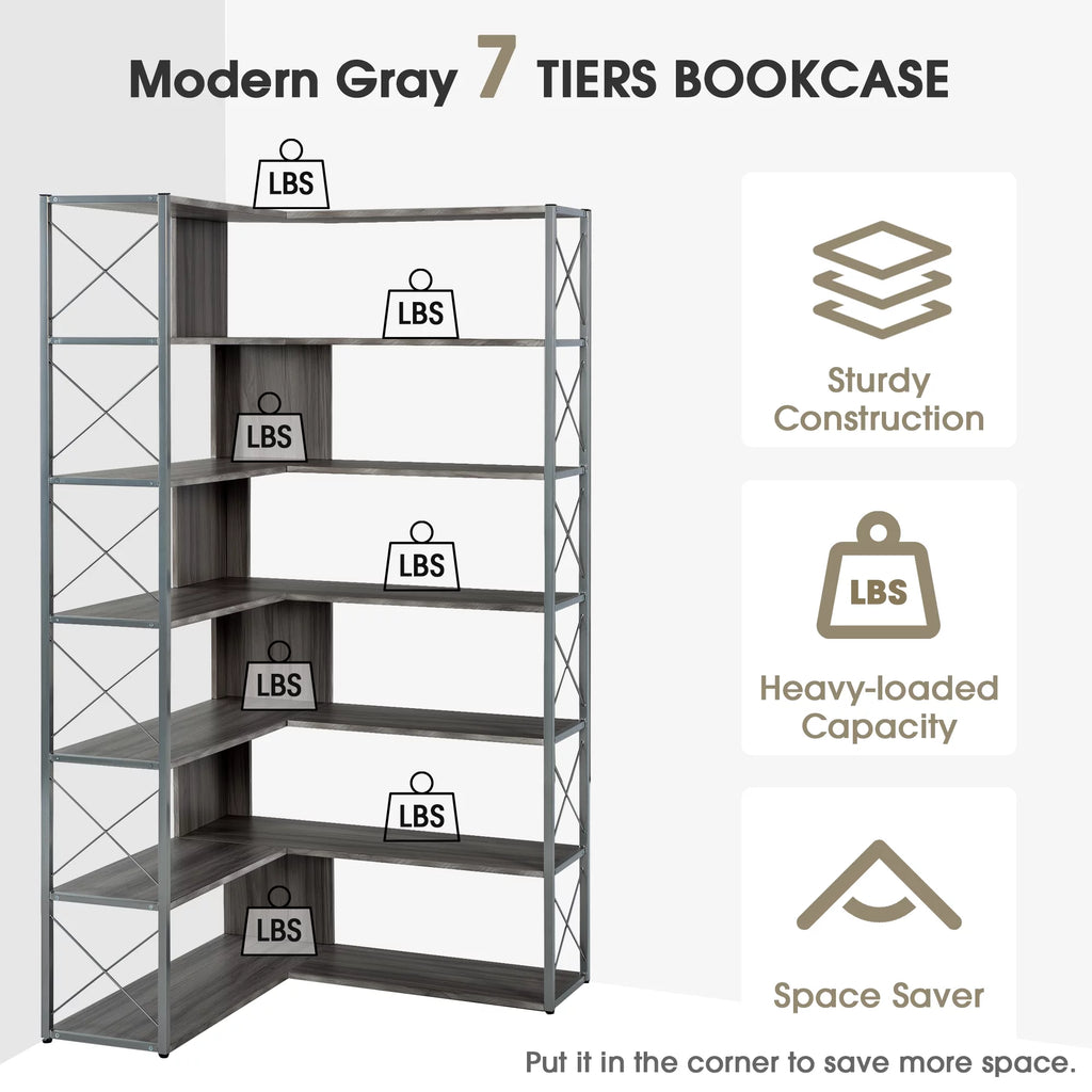 L-Shaped Corner Bookshelf with Metal Frame J2871