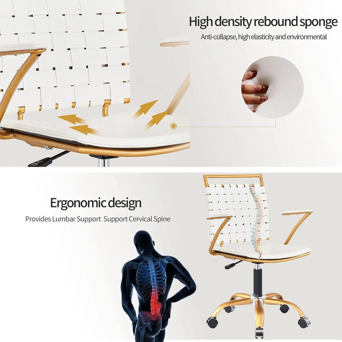 White Ergonomic Leather Office Chair with Lumbar Support K198466