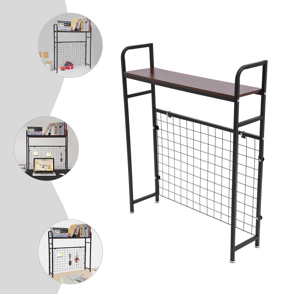 Black Bookshelf with Grid Desk Storage Shelf A222494