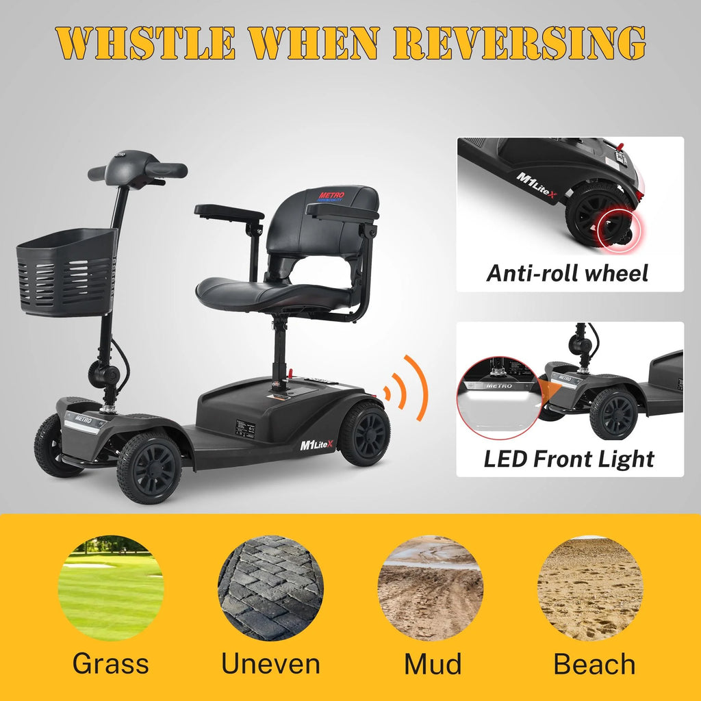 Heavy Duty 4-Wheel Mobility Scooter with Front & Rear Light, Black H948