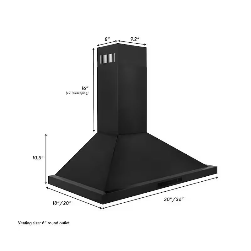 Black Stainless Steel 30 in. 400 CFM Convertible Wall Mount Range Hood D280