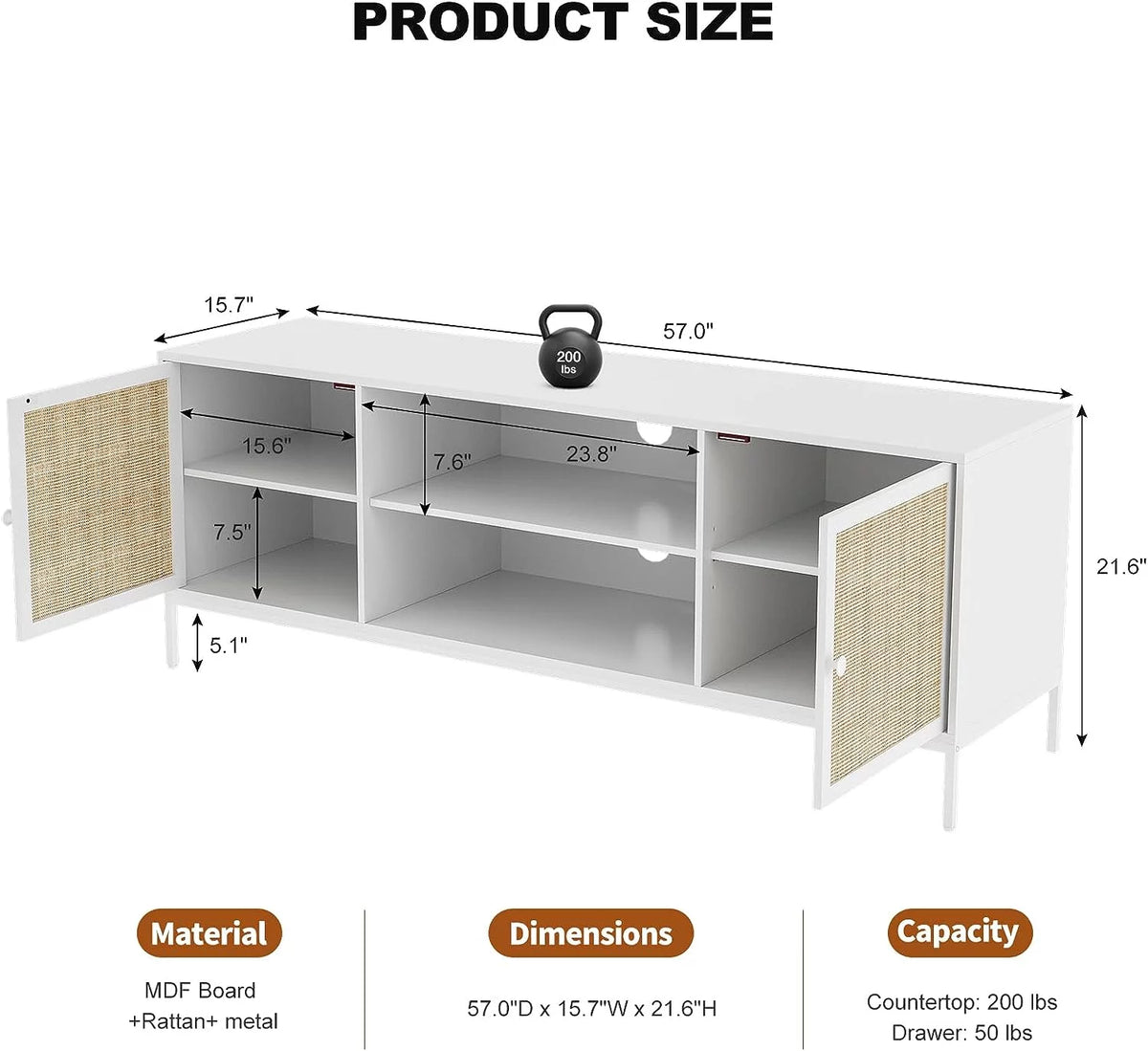 White Rattan TV Stand for 65 Inch TV T80053