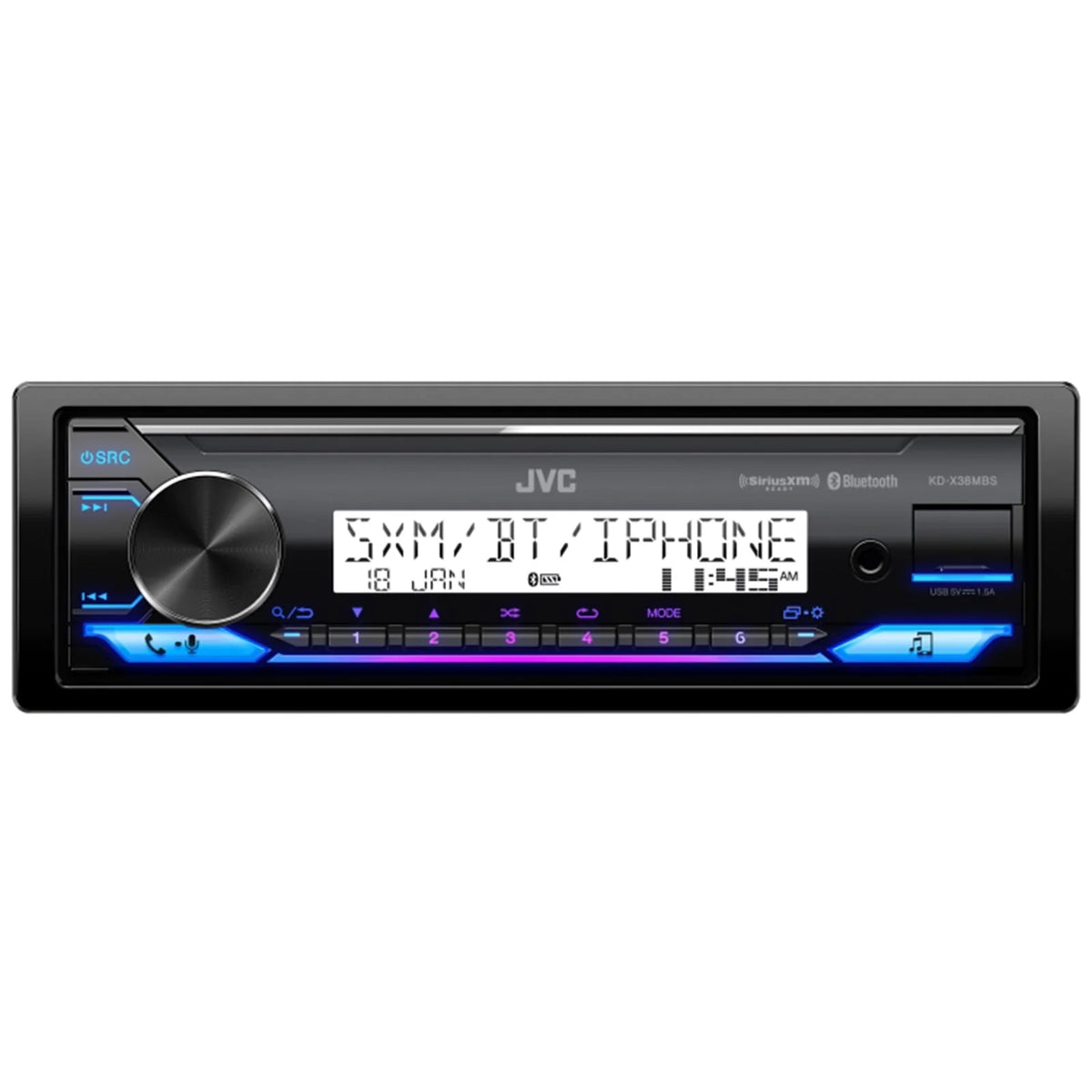 Single DIN Marine Bluetooth USB AUX LED AM/FM Radio Stereo Receiver with Dash Protector and Antenna H26398