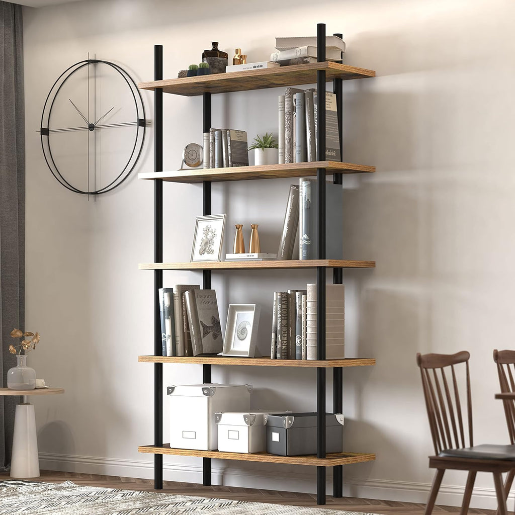 5 Tier Industrial Wood Bookshelf with Metal Frame G8526