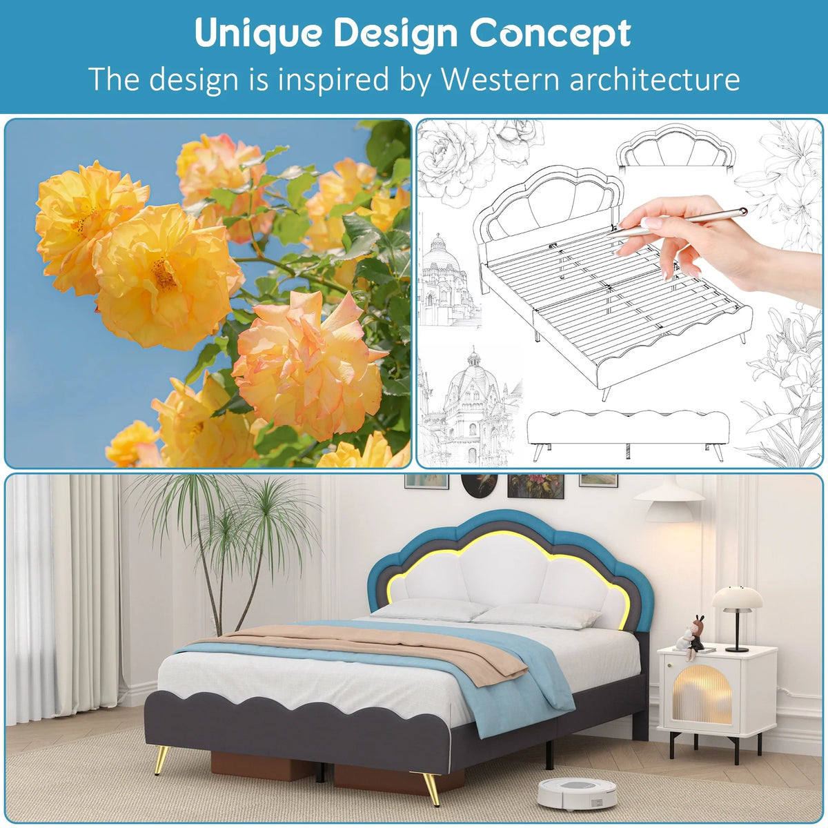White Velvet Upholstered Twin Size Platform Bed Frame F96227