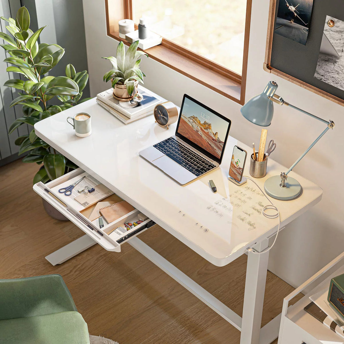 White Glass Tabletop Standing Desk X54780