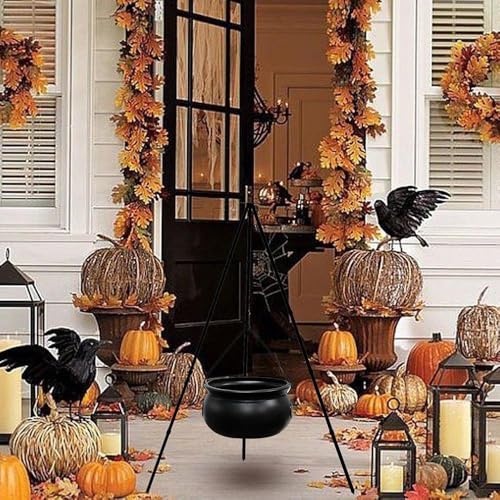 Large Witch Cauldron with Tripod Stand and Eyeballs Lights S976580
