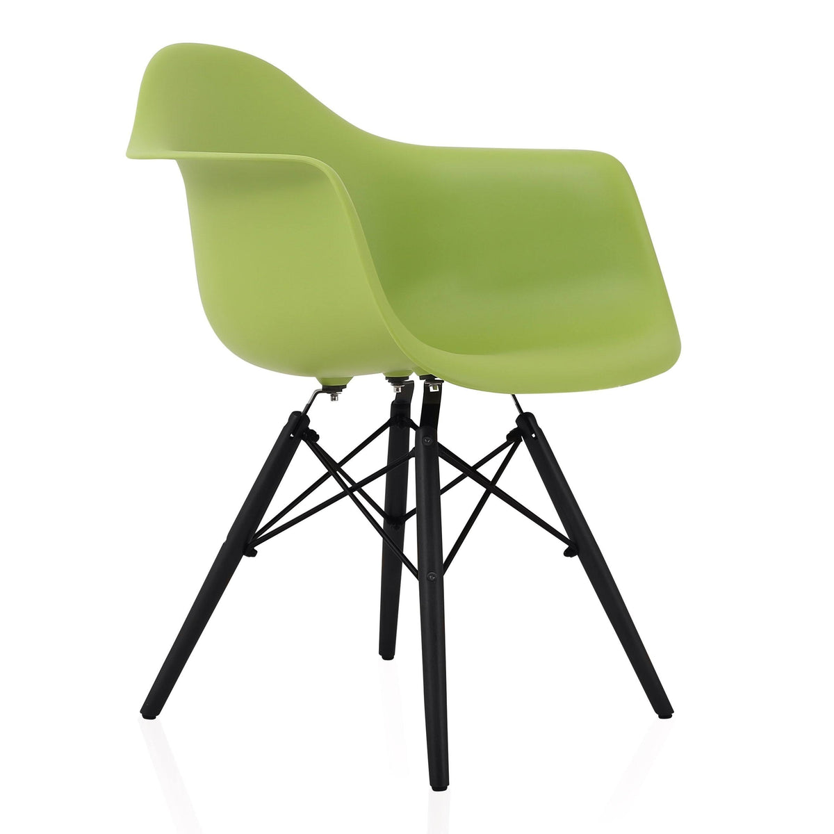 Green Molded Plastic Dining Arm Chair with Black Wood Legs Z4367
