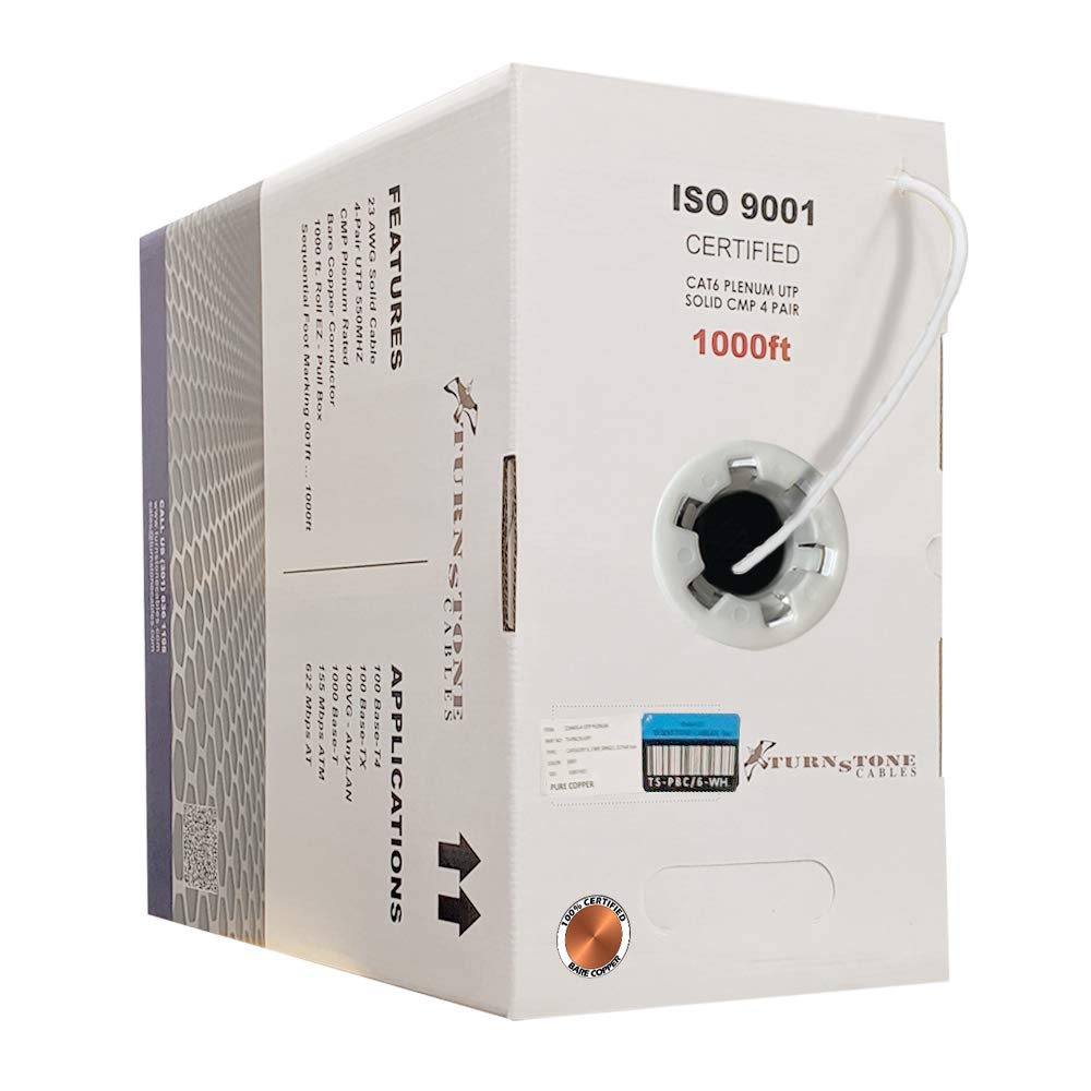 Cat6 Plenum 1000ft 23AWG Bare Copper UTP Bulk Ethernet Cable S574123