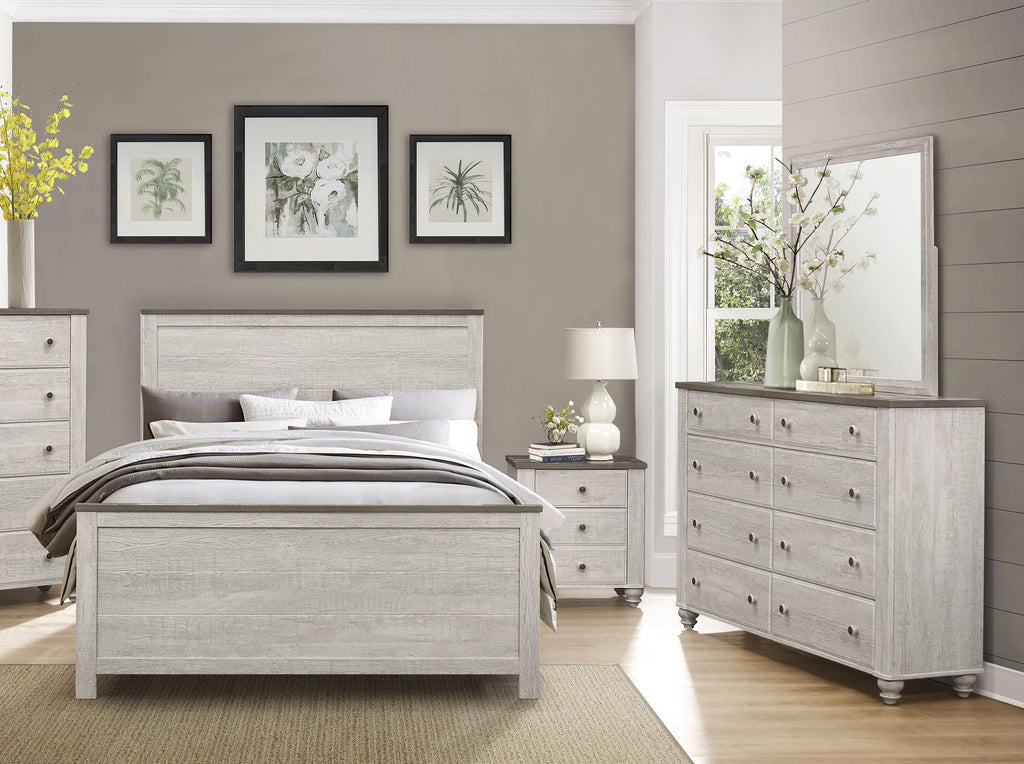 4pc Cal King Size Bed Nightstand Dresser Mirror Faux Wood Bedroom Furniture Set F71505