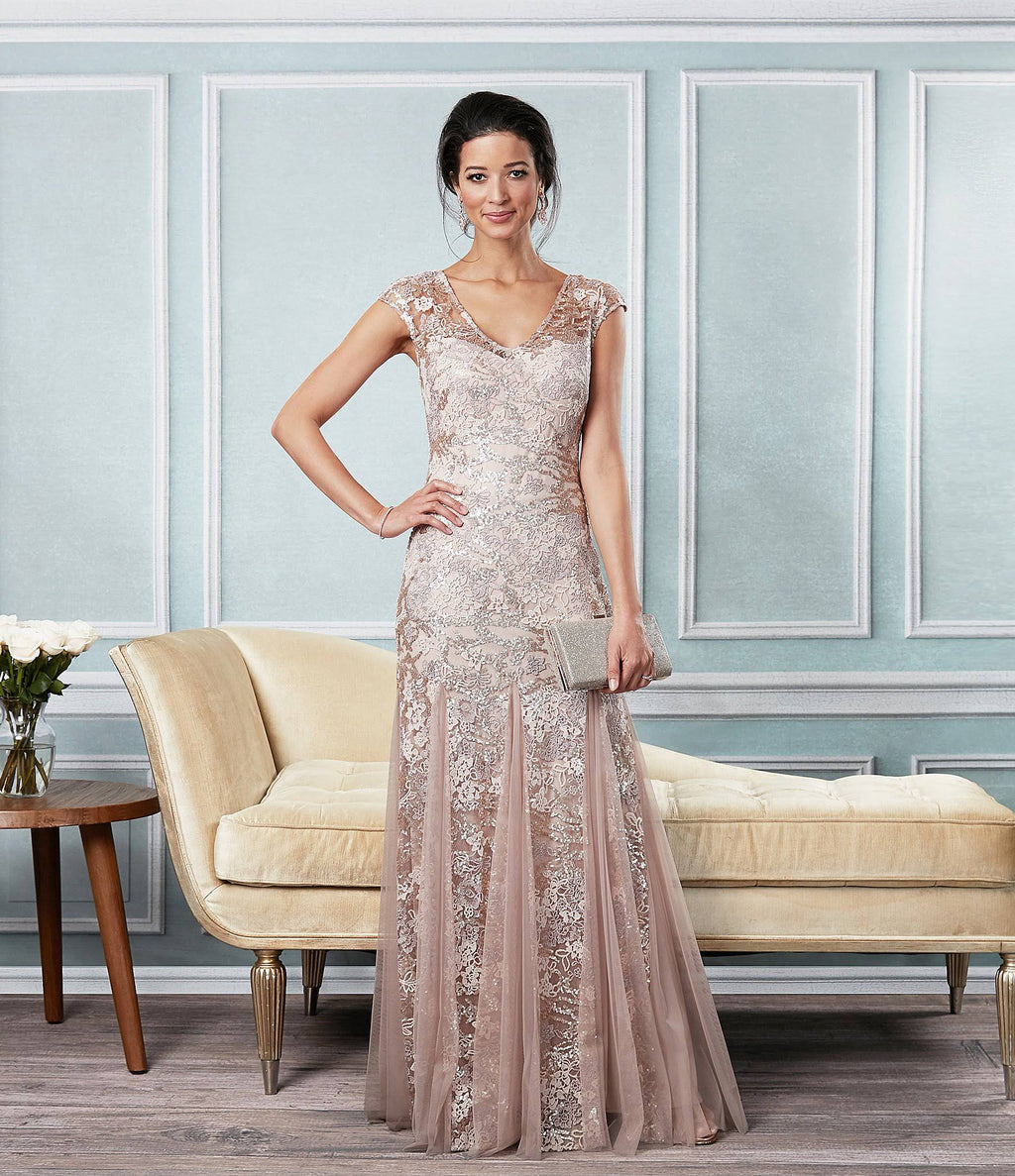 Illusion V-Neck Embroidered Lace Gown K19370
