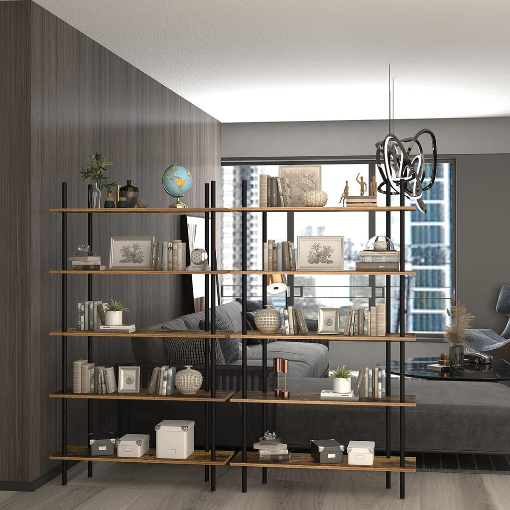 5 Tier Industrial Wood Bookshelf with Metal Frame G8526