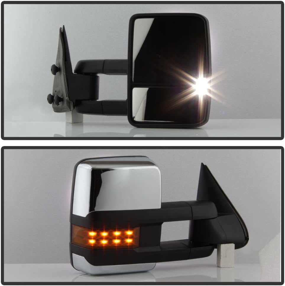 Telescoping Power Heat LED Signal Towing Side Mirrors Chrome Driver + Passenger D466623