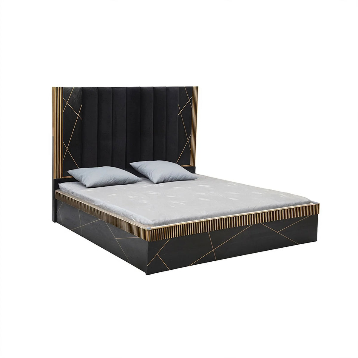 Queen Bed with Wood in Black/Gold Z8918