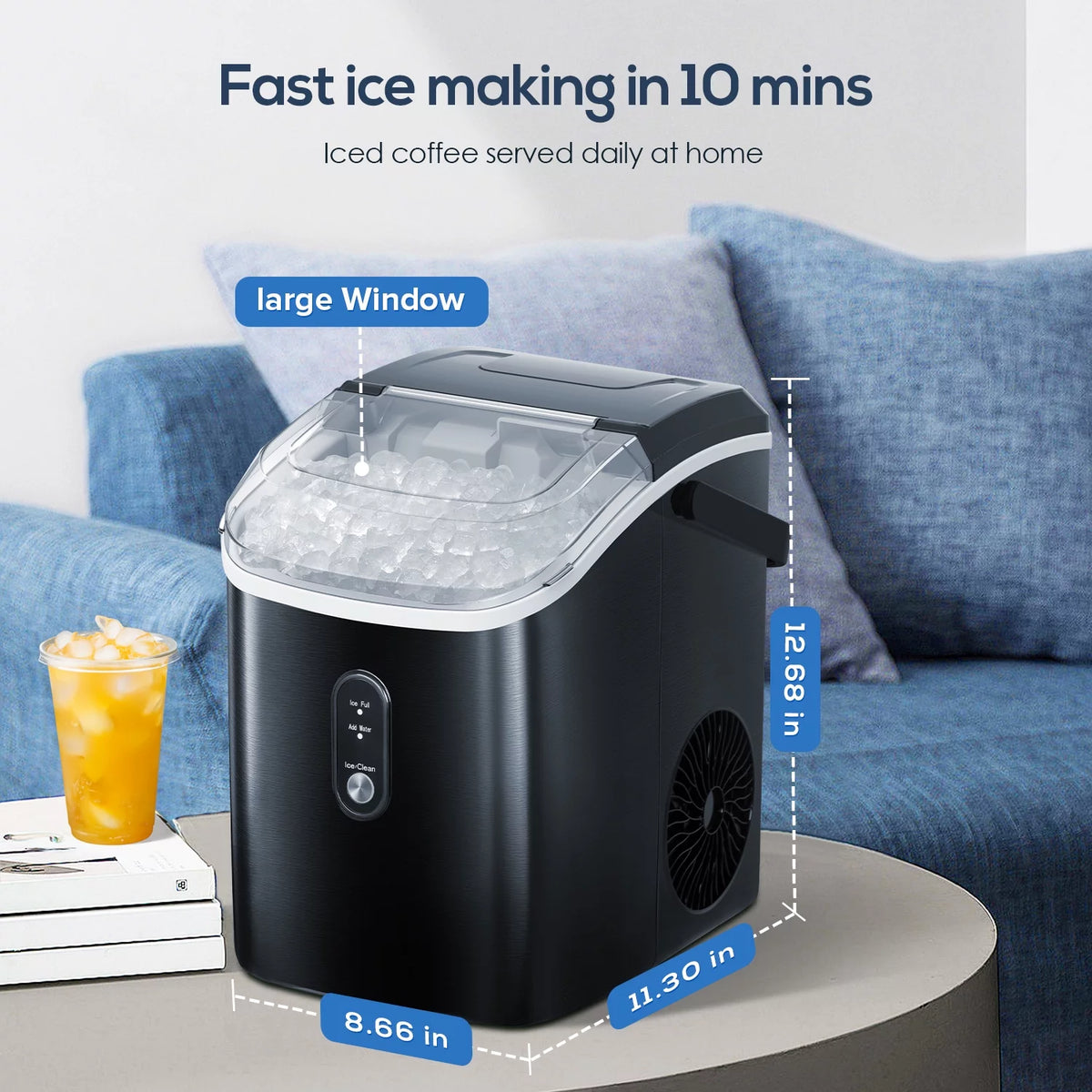 Portable Self-cleaning Nugget Ice Maker with Ice Scoop X106
