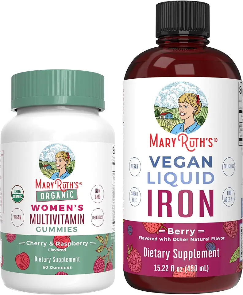 Cherry & Raspberry Multivitamin Gummies & Berry Iron Liquid Supplement Y108962