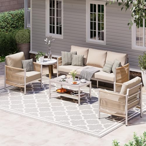 Aluminum HDPE Rope 5 Piece Patio Furniture Set with Coffee Table U733