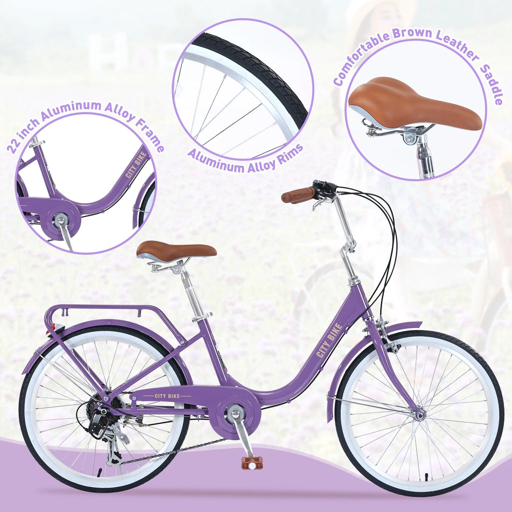 22 Aluminum Alloy 7 Speed Purple City Bike H136