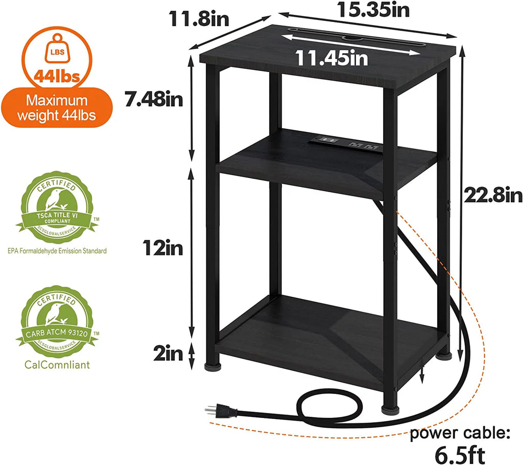 Nightstands Set of 2 with Charging Station and Storage Shelf M87405