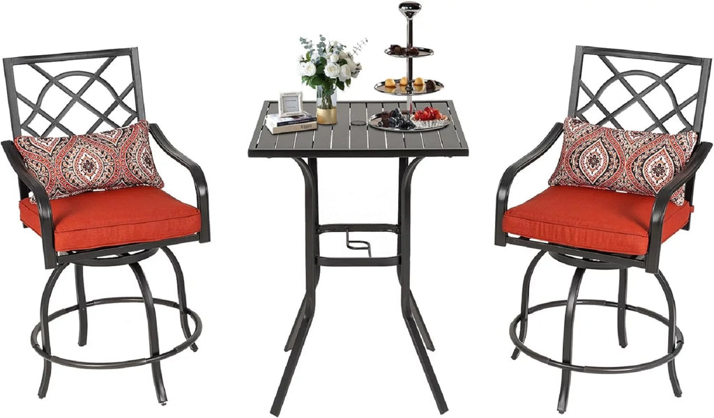 3 Pieces Outdoor Bar Height Bistro Set with Swivel Stools and Table, Black P28995