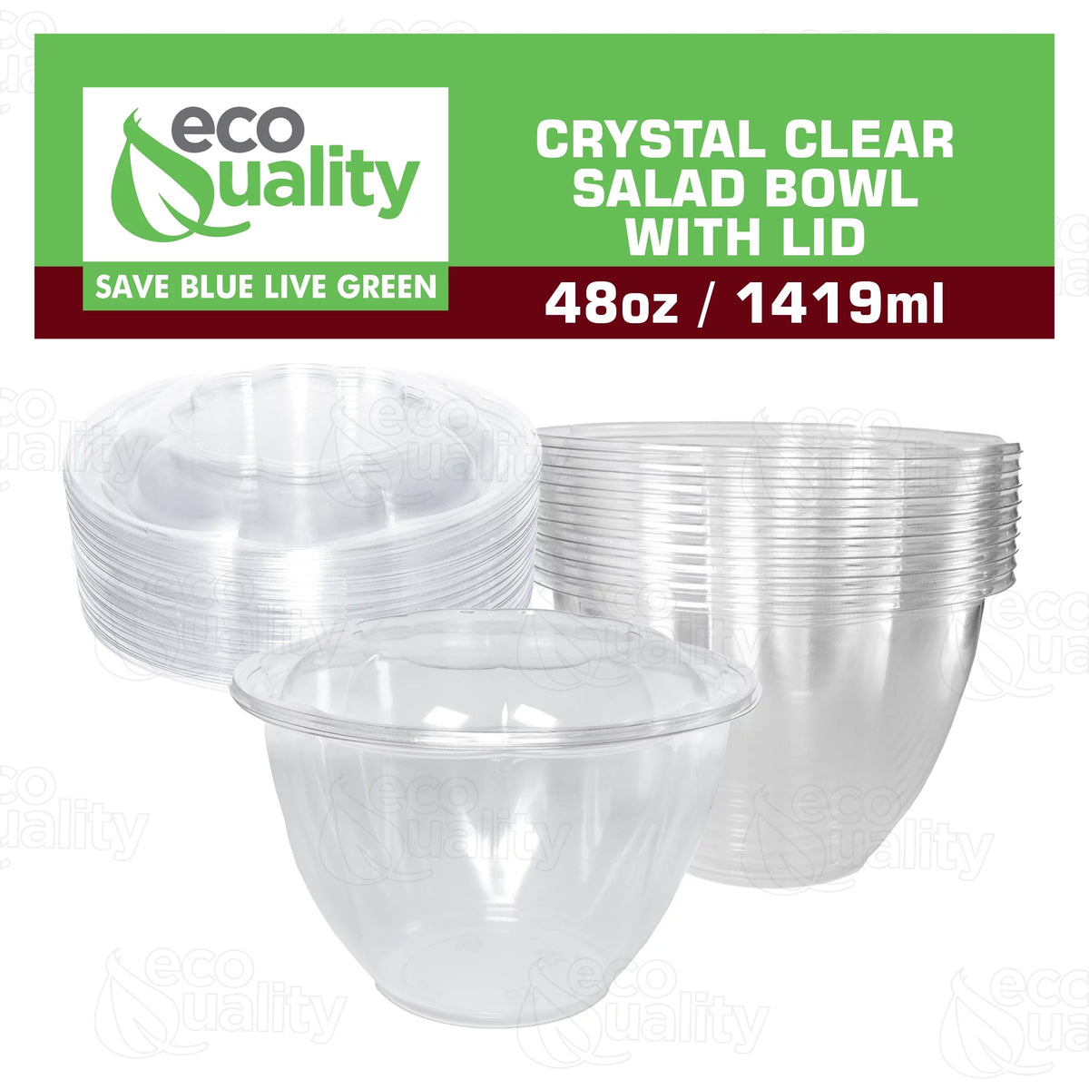 Clear 48oz Disposable Salad Bowls with Lids G4982