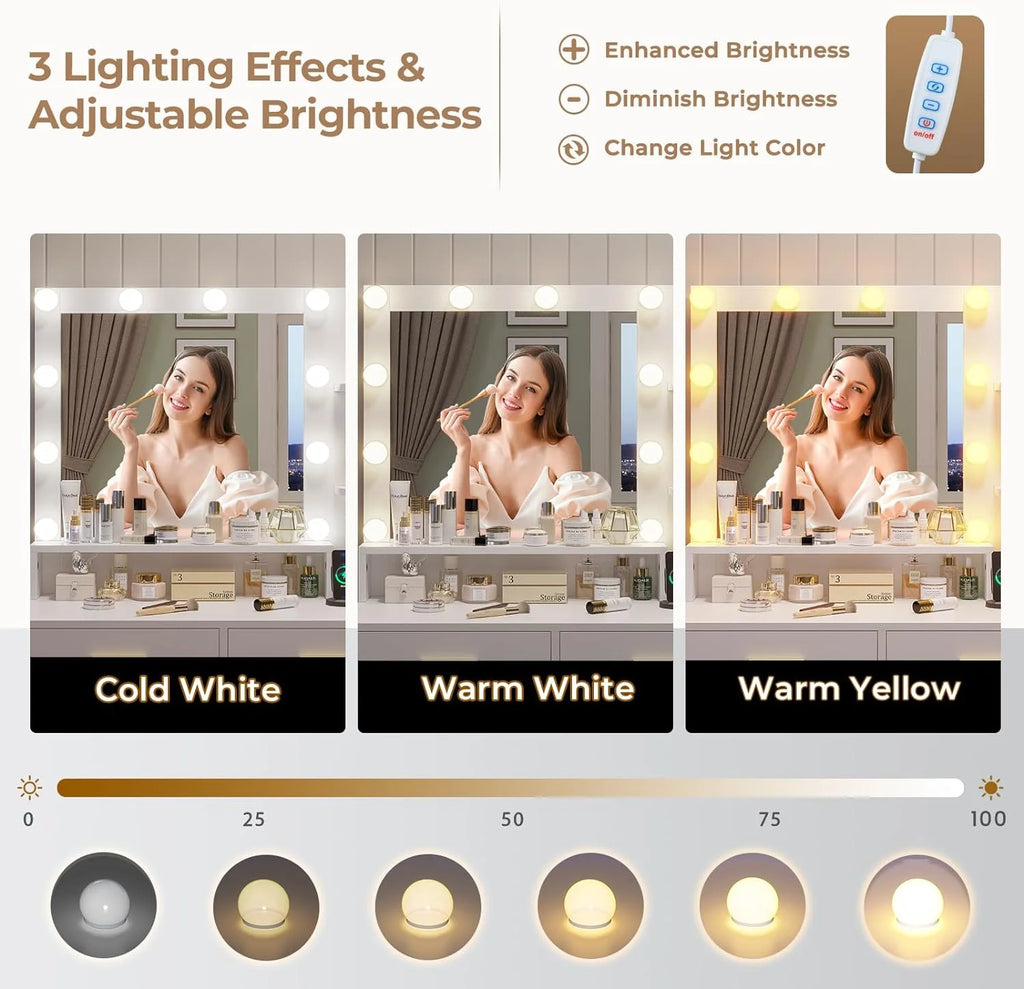 White Vanity with Mirror and Lights X74627