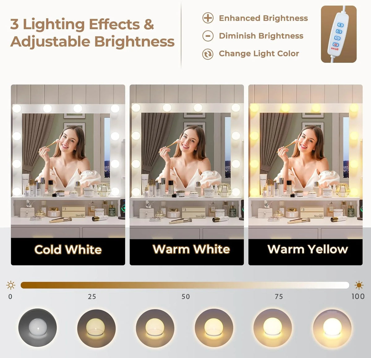 White Vanity with Mirror and Lights X74627