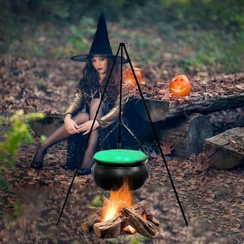 Large Witch Cauldron with Tripod Stand and Eyeballs Lights S976580