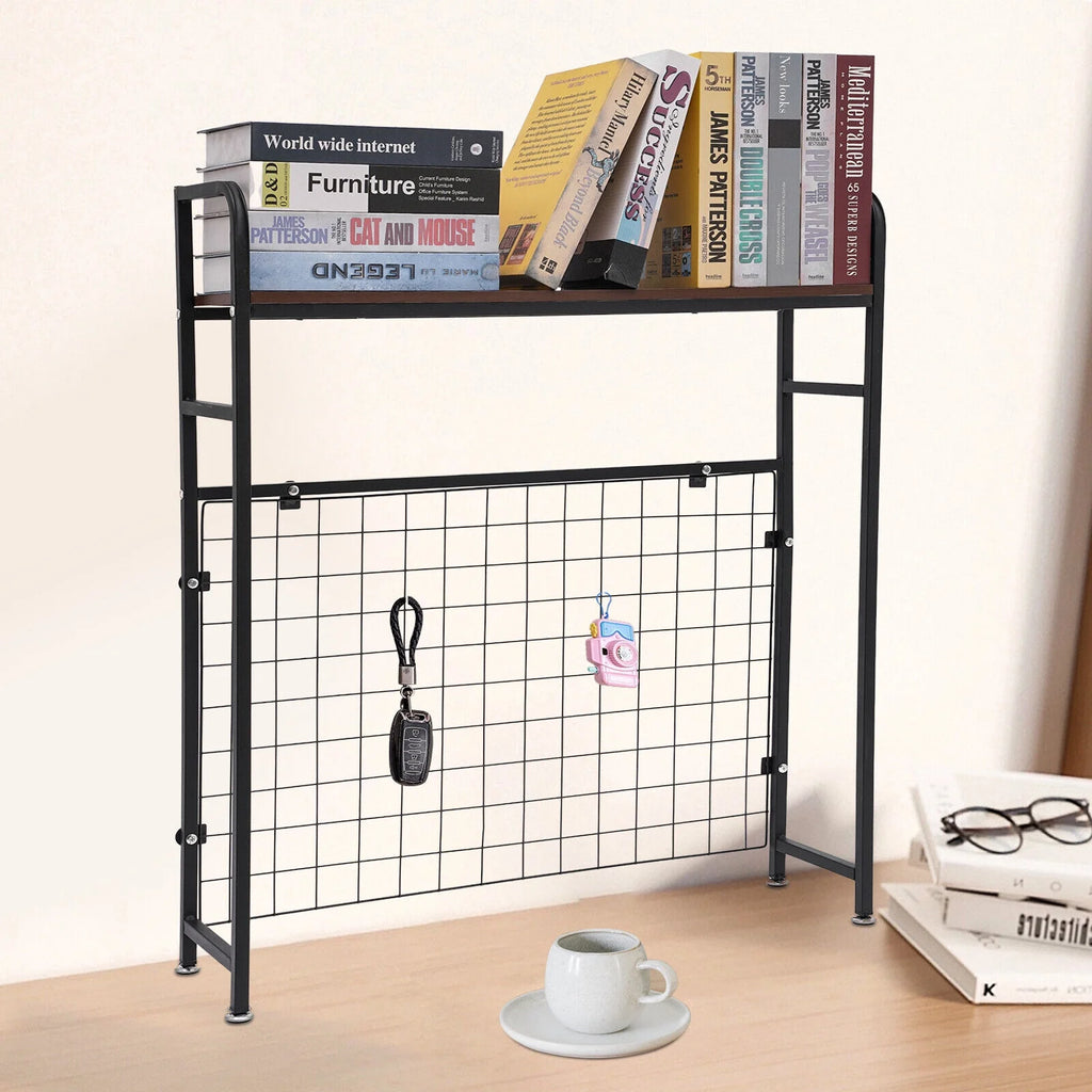 Black Bookshelf with Grid Desk Storage Shelf A222494