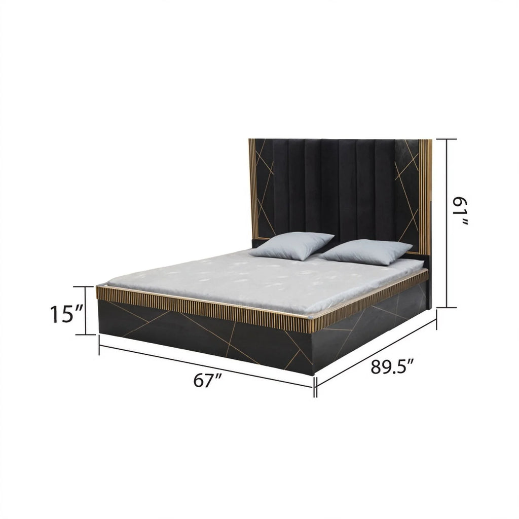 Queen Bed with Wood in Black/Gold Z8918