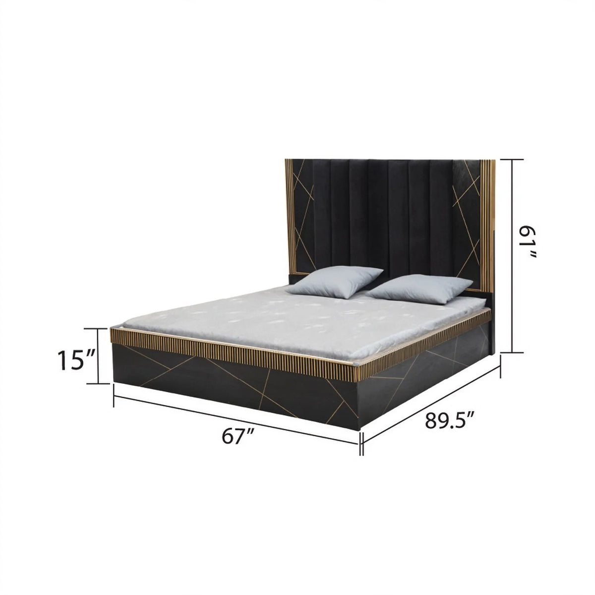 Queen Bed with Wood in Black/Gold Z8918