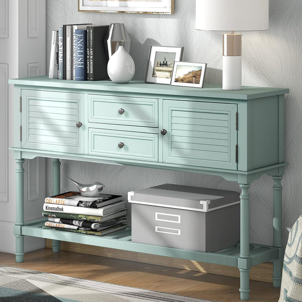 Light Green MDF Sideboard Console Table with 6 Drawers R274